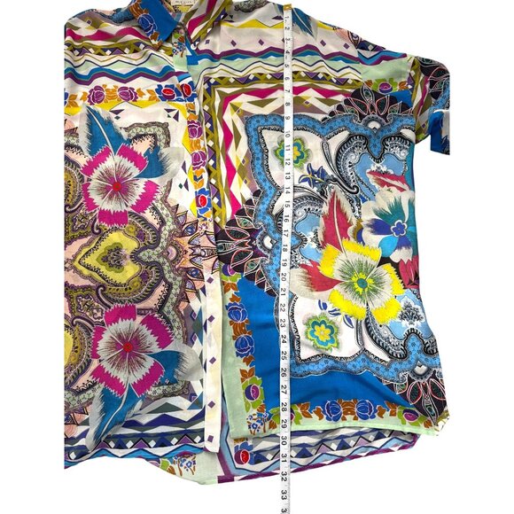 Etro Button-Up Blouse Floral Long-Sleeve Tunic Italy Silk Cotton Womens Size XXL - Picture 6 of 8